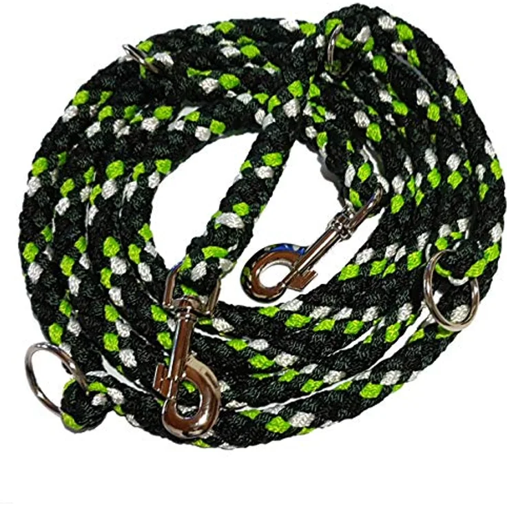 Hundeleine geflochten für größere und große Hunde 4-Fach verstellbar 2,8 m lang 4-farbig (apfelgrün-tannengrün-schwarz-weiß), Made IN Germany