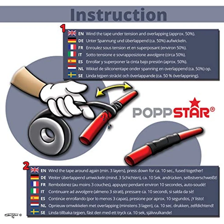 Poppstar selbstverschweißendes Silikonband, grau, 3m lang, 25mm breit, 2 Rollen (1009898) – Bild 6