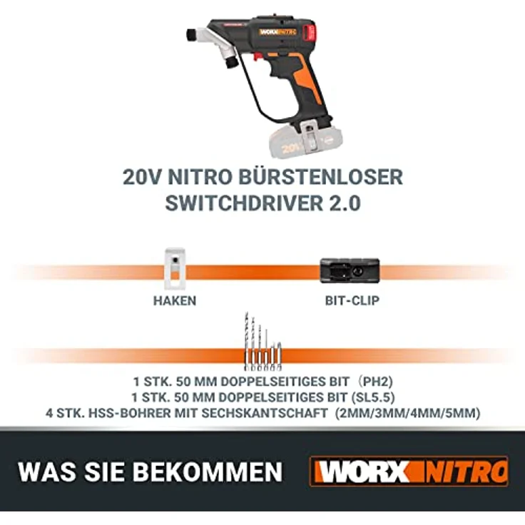 Worx 20 V Akku-Bohrschrauber WX177.9 Solo mit Koffer – Bild 6