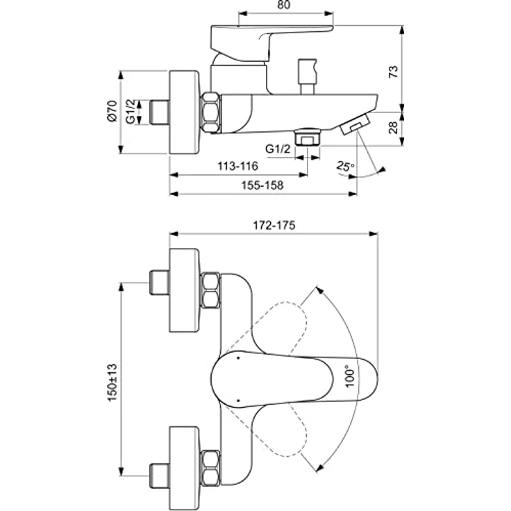 Ideal Standard Cerafine O Badearmatur, Aufputz Chrom mit FirmaFlow Kartusche, Eco-Einstellung und Heißwassertemperaturbegrenzer – Bild 7