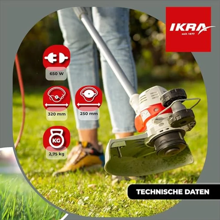 ikra GmbH Elektro-Rasentrimmer IGT 650 D-TC, 25 cm Messer, 30 cm Faden, 650 Watt, höhenverstellbare Teleskopstange – Bild 5