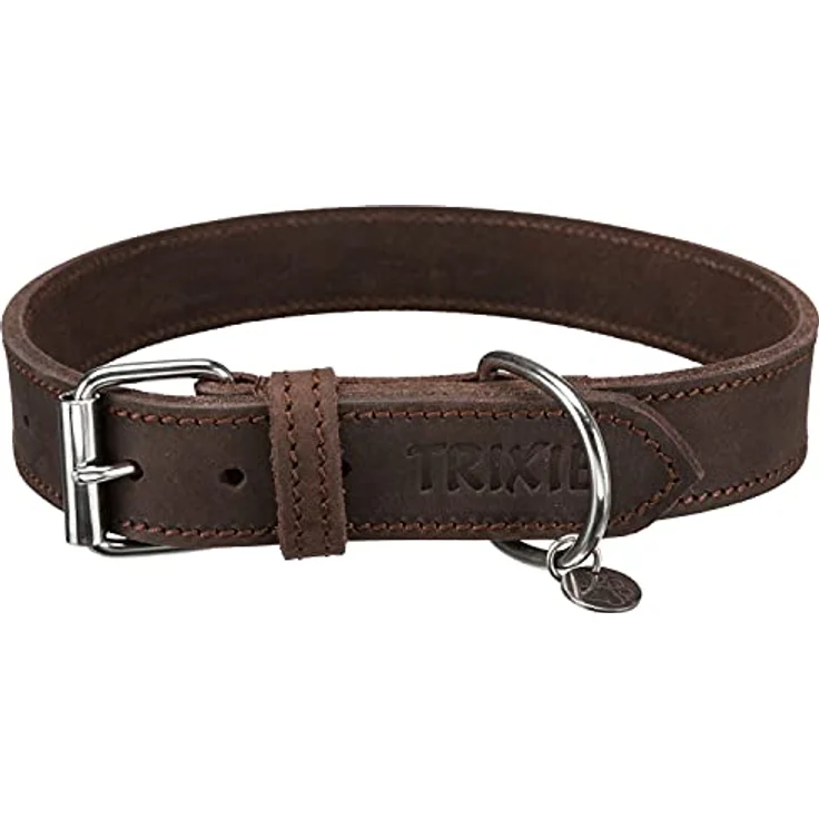 TRIXIE Rustic Lederhalsband Größe L, Halsumfang 48–56 cm, Dunkelbraun, genähtes Halsband für mittelgroße Hunde, kehlkopfschonendes Anleinen, 30 mm breit – Bild 1