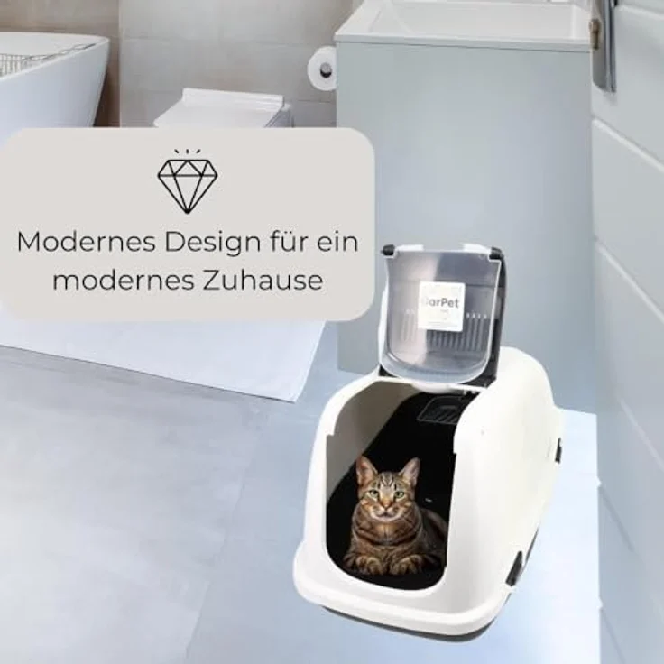 GarPet Katzenklo mit Deckel Aktivkohlefilter - Haube kippbar - extrahohe Unterschale große XXL Katzentoilette 60 Katzen WC Hauben Toilette – Bild 2