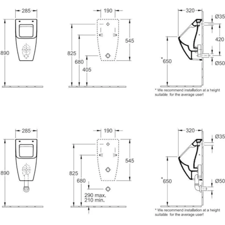 Villeroy & Boch Venticello Urinal, Wandmontage mit Deckel, verdeckter Zulauf, unbeschichtet, Weiß – Bild 3