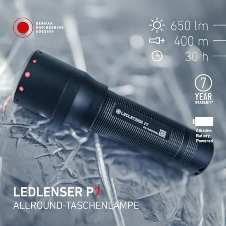Ledlenser P7 LED Taschenlampe, 650 Lumen, 400m Zoomfokus, IP54, 30h Laufzeit, 175g, ideal für Camping und Wandern – Bild 2