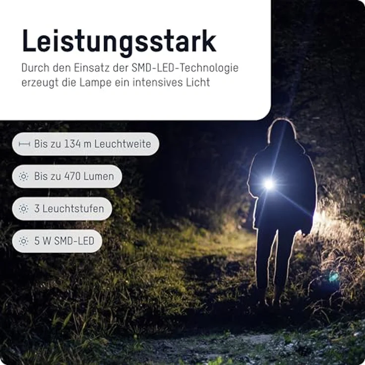 ANSMANN LED Adventure Taschenlampe, robuste Outdoor Taschenlampe mit 470 lm, drei Leuchtmodi, spritzwassergeschützt, ideal für Camping & Angeln – Bild 2