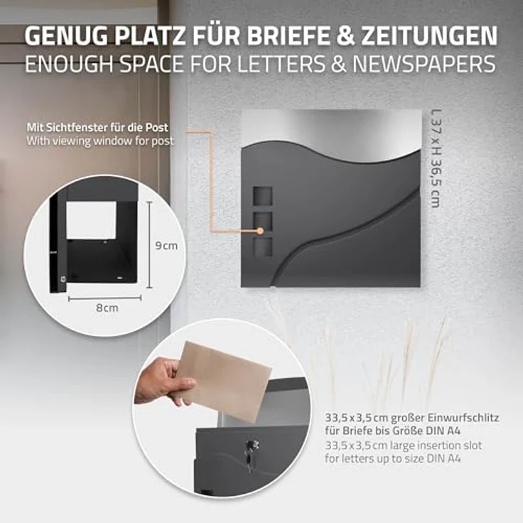 Briefkasten mit Zeitungsfach und Sichtfenster Anthrazit-Silber aus Edelstahl - Preisvergleich – Bild 5