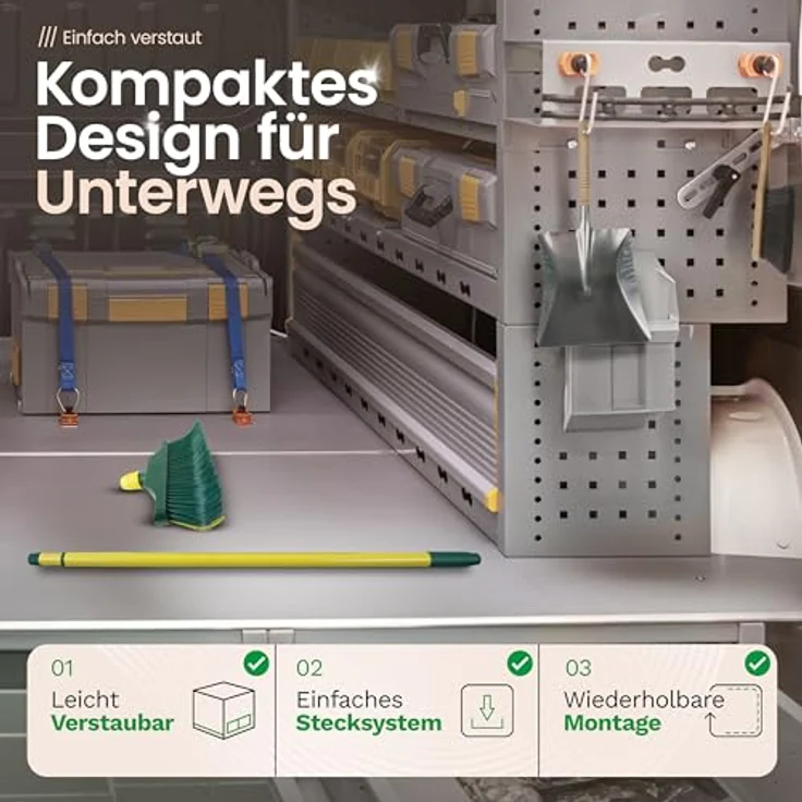 Krallenbesen Set 40 cm Kunststoff mit Teleskopstiel Kehrgarnitur gebogenen Borsten Gartenbesen Straßenbesen Kehrbesen (Besen + Kehrschaufel Set – Bild 5