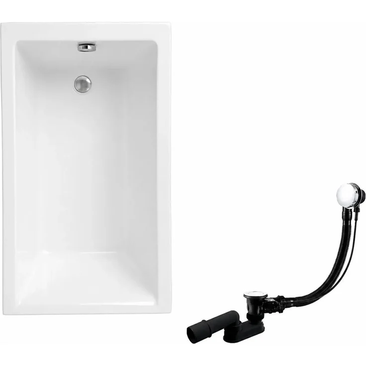KOLMAN Badewanne CAPRI, rechteckig 100 x 70 cm, inklusive automatischem Siphon und antibakterieller Oberfläche, schneeweiß
