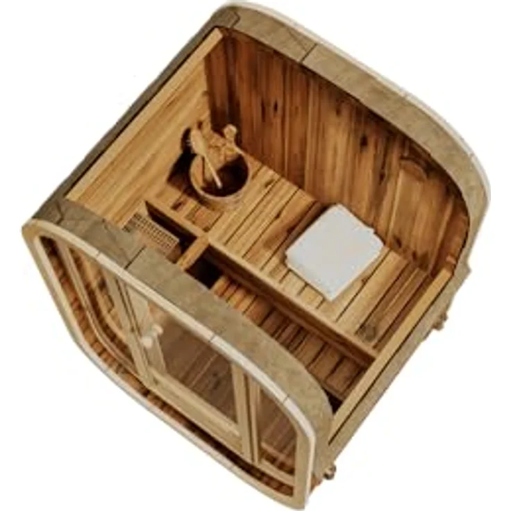 FinnTherm Fasssauna Sauna-Komplettset Ellipso S, Thermoholz, Platzsparendes Design, inkl. Saunaofen – Bild 4