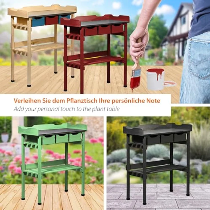 dobar® Pflanztisch mit 3 Schubladen und Ablageboden, Massivholz mit verzinkter Arbeitsplatte, 78 x 38 x 88 cm, Natur – Bild 5