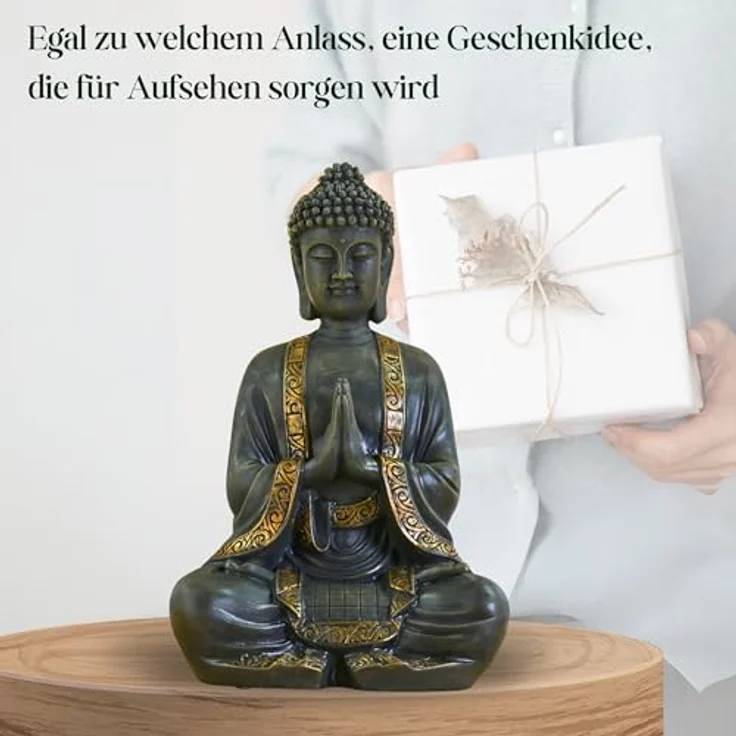 zen Light Große Statue Buddha Vermittlung, Kunstharz, Bonze, 15 x 24 x 37.5 cm – Bild 4