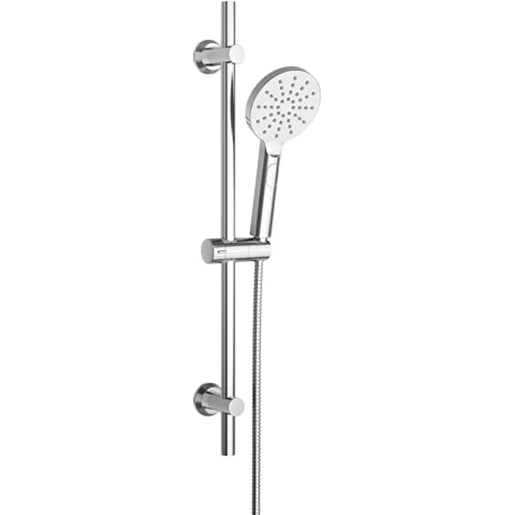 Görbach Duschstange mit Handbrause, Edelstahl Brausestange 70 cm, dreifacher Strahlartenwahl, Chrom – Bild 1