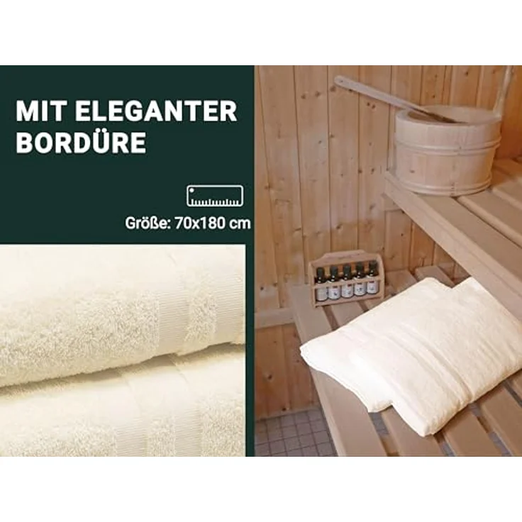 Zollner Saunatuch Beige, 70x180 cm, 100% Baumwolle, Oeko-Tex® Standard 100, schnell trocknend, für Sauna und Freizeit – Bild 4