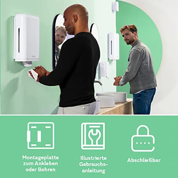 Wepa Papierhandtuchspender gross, individuell einstellbare Blattbreite, für Z, W, V, C Falzarten, Weiss, Füllkapazität 3 Pack – Bild 5