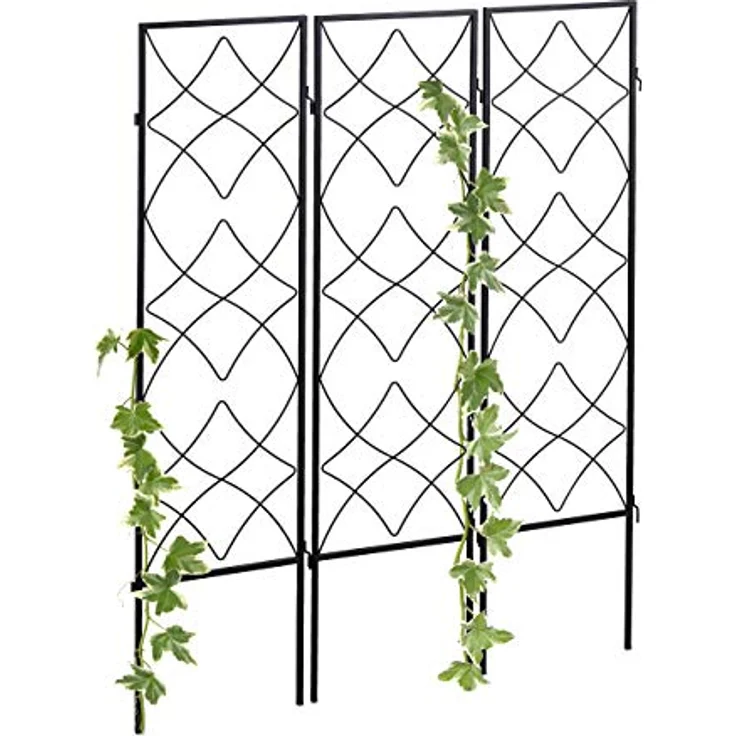 Relaxdays - Rankgitter Metall, 3er Set, zum Stecken, Rankhilfe für Kletterpflanzen, 122 x 31 cm, Spalier Garten, schwarz – Bild 2