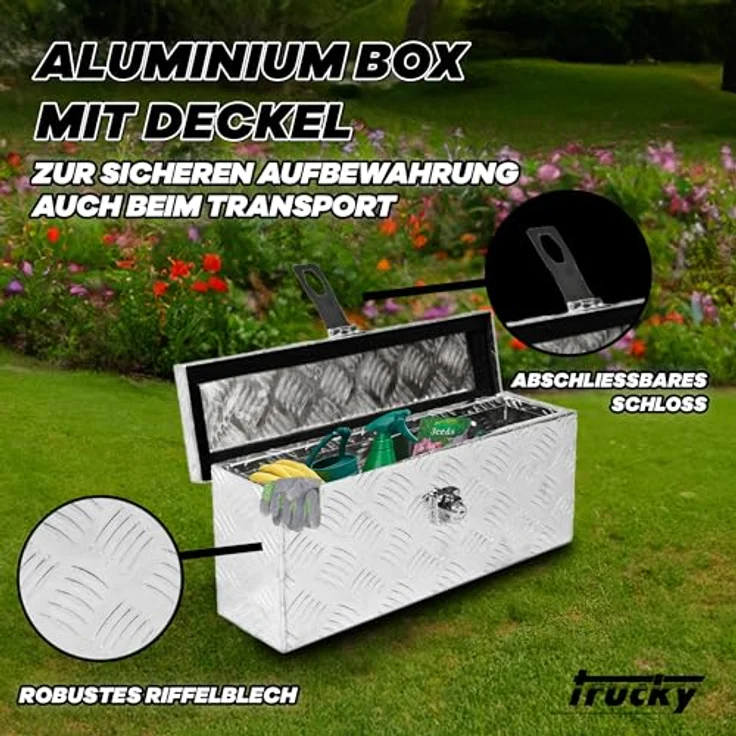 V2Aox Alubox Transportbox, Aluminium Werkzeugkiste mit Schloss, 60 x 25 x 30 cm, wasserdicht und robust – Bild 2
