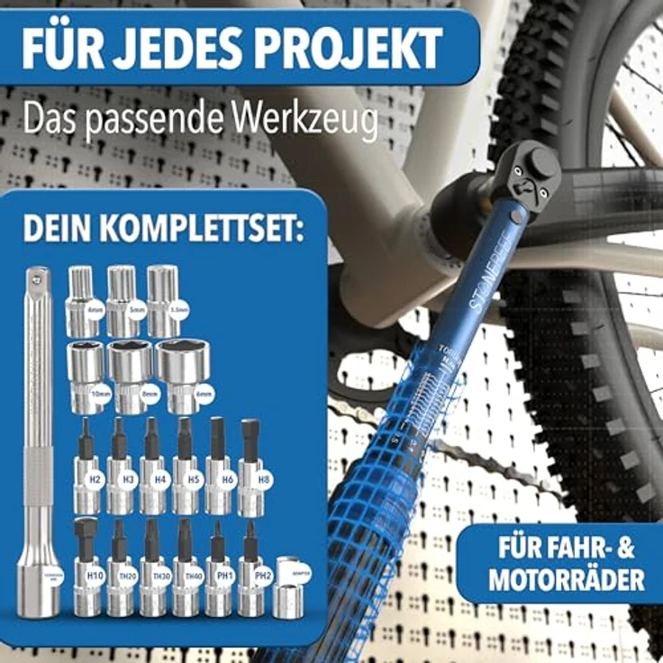 STONE REEF 21-teiliges Drehmomentschlüssel-Set 1/4 Zoll, 1–25 Nm, präziser einrastender Torque Wrench für Fahrrad, MTB & E-Bike, inkl. Bits, ergonomischer Griff, hohe Genauigkeit – Bild 2