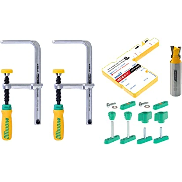 MICROJIG Matchfit DVC-1177K2 Schwalbenschwanzklemme Pro, grün/gelb/silber – Bild 1