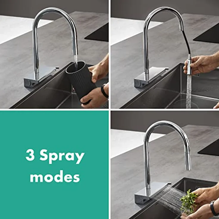 hansgrohe Aquno Select M81 Küchenarmatur, Einhebelmischer mit Ausziehbrause, 3jet Chrom, ComfortZone 170, Schwenkbereich 60°-150°, MagFit Halterung – Bild 7