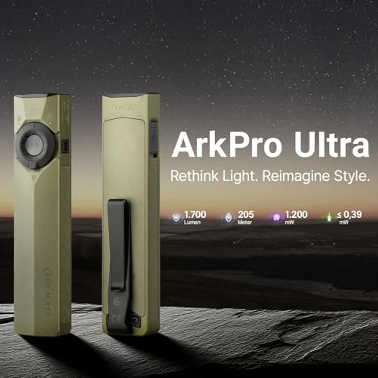 OLIGHT ArkPro Ultra LED Taschenlampe, 1700 Lumen, mit UV- und Grünlicht, IPX7 wasserdicht, OD Grün, magnetischer und USB-C Anschluss – Bild 2
