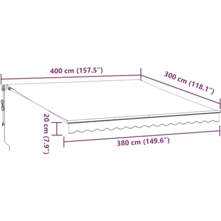 vidaXL Markise Automatisch mit LEDs Anthrazit & Weiß 400x300 cm, Fernbedienung, UV-beständig, LED-Beleuchtung & Windsensor – Bild 3