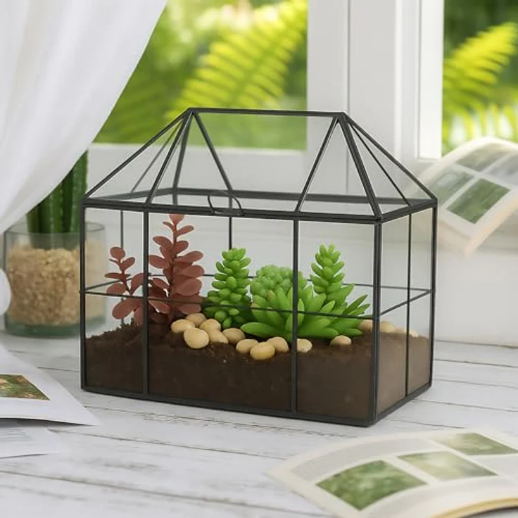 Relaxdays Pflanzenterrarium aus Glas Hausform, Minigewächshaus für Sukkulenten und Moos, in verschiedenen Farben, 21 x 23 x 14 cm – Bild 2