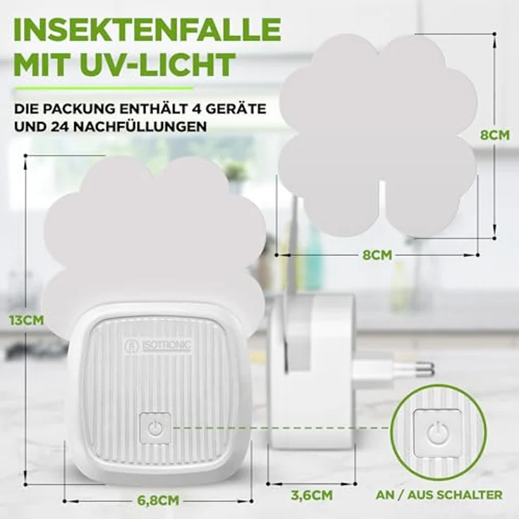 ISOTRONIC Mückenschutz Mückenstecker Gelsenstecker | Anti Mücken Insektenfalle Plug-In mit UV-Licht und Nachtlicht | Effektiv gegen Stechmücken, Motten, Fliegen und Fruchtfliegen | 4 Stück – Bild 2