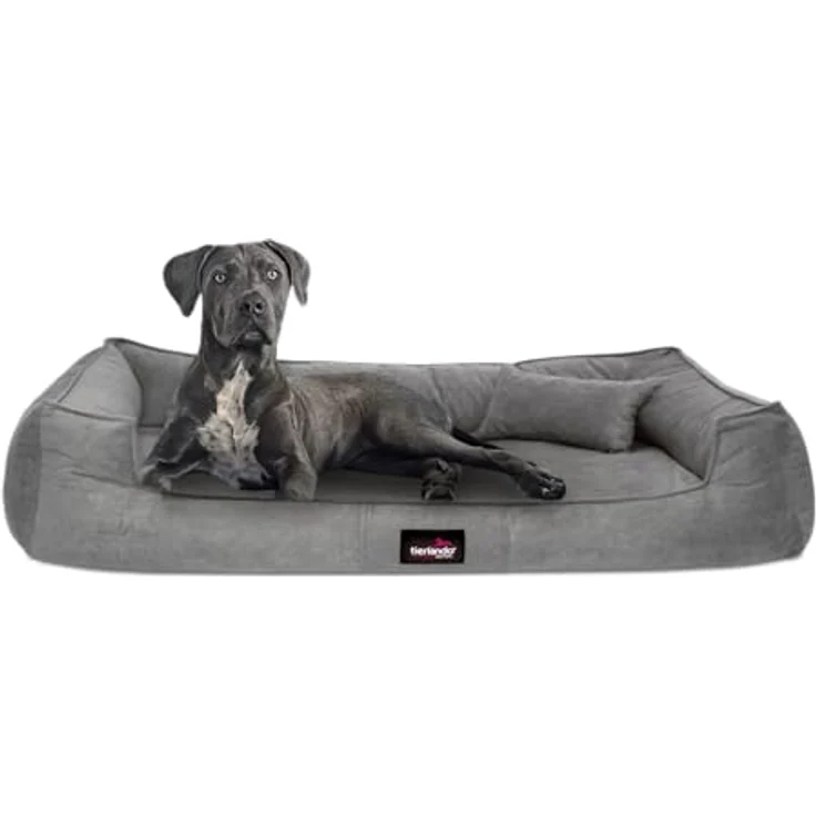 tierlando Orthopädisches Hundebett Bruce Velours Abnehmbar Waschbar Mittelgroße Große Hunde L XL Hundesofa Hundekorb Viereckig Größe: 130x100cm | Grau – Bild 1