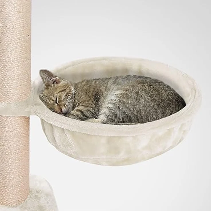 HAPPYPET Universal XL Liegemulde für Kratzbaum Ø 40cm, Große Schlafmulde, Stabiler Metallrahmen, 440g Plüsch, Ersatz-Liegemulde belastbar bis 15kg, Creme – Bild 3