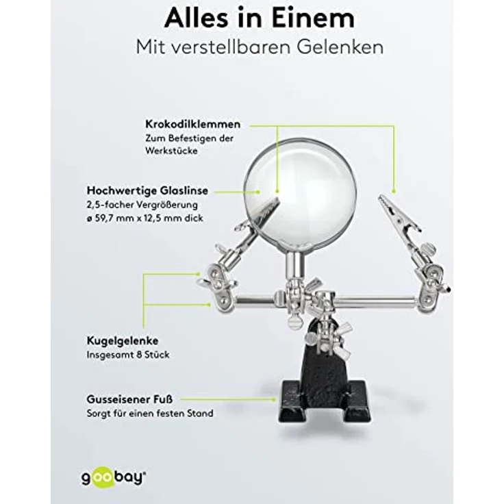 Fixpoint Dritte Hand mit Lupe 2,5-facher Vergrösserung, Löthilfe, 1 Stück, 51199 – Bild 5
