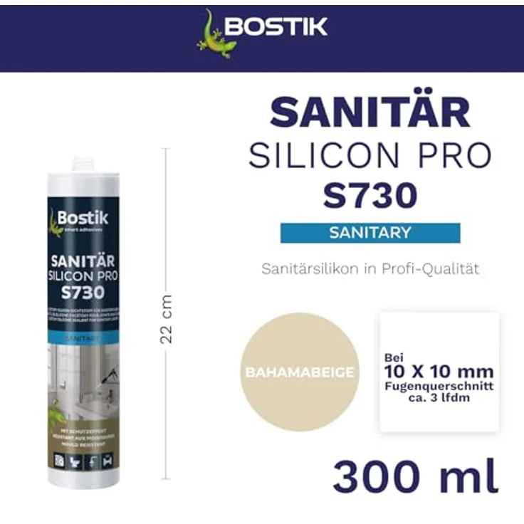 BOSTIK S730 Sanitär Silikon Pro, elastisches und wasserfestes Dichtungsmaterial, Bahamabeige, 300ml – Bild 2