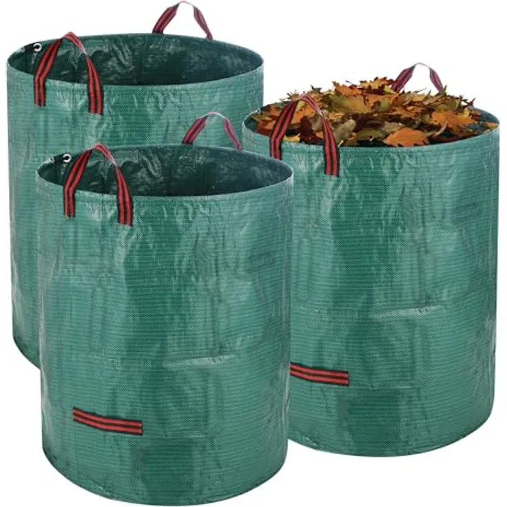 HAOYULUO 3X 272L Gartenabfallsack, faltbare und robuste Gartensäcke mit Trageschlaufen, wasserdicht, ideal für Laub- und Unkrautabfälle