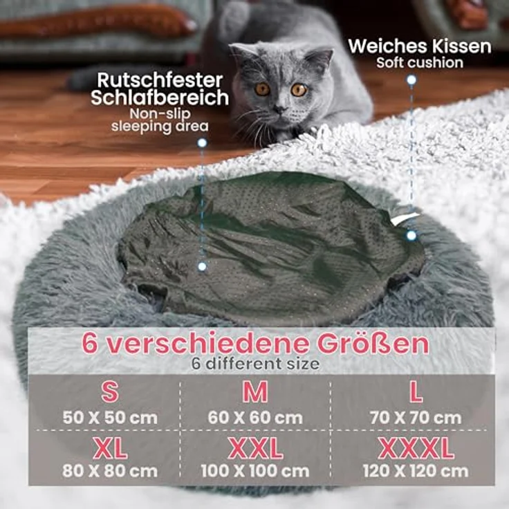 DEFACTO Hundebett, Hundekissen in Leinenoptik, Hundekorb, erhöhte Ränder, rutschfeste Unterseite Dia (Anthrazit, Gr.3XL - 120cm x 120cm) – Bild 2