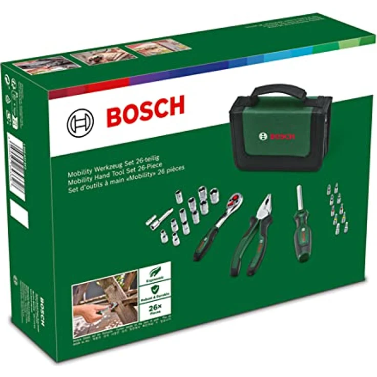Bosch Mobility-Handwerkzeug 26-teilig, Set mit 1/4'-Ratsche, Kombizange und Universalschraubendreher in praktischer Stofftasche – Bild 6