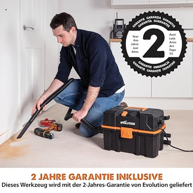 Evolution Power Tools R15VAC Nass-Trockensauger Staubsauger mit Dual-Luftfunktion, 15L, 1.000W, Stromausgangsbuchse (1.700W), Inkl. Zubehör – Bild 3