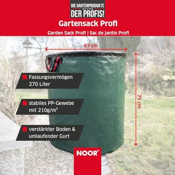 NOOR Gartensack Profi XL 270L Durchmesser 67x75 cm I Reißfester Gartenabfall-Sack extra robust I Selbststehender & strapazierfähiger Laubsack I Professionelles Gartenzubehör Einfache Handhabung – Bild 4