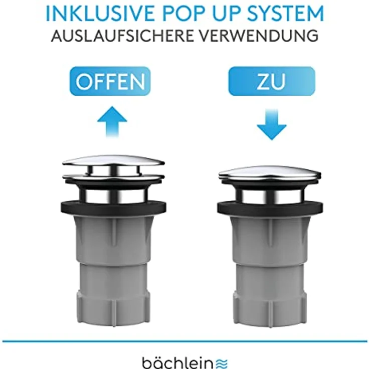 Bächlein Ablaufgarnitur Pop Up für die Badewanne, Pop Up Funktion inkl. Siebeinsatz für einen sauberen Wannenablauf, Komplettset inkl. flexiblem Überlauf, Überlaufblende & Siphon – Bild 4
