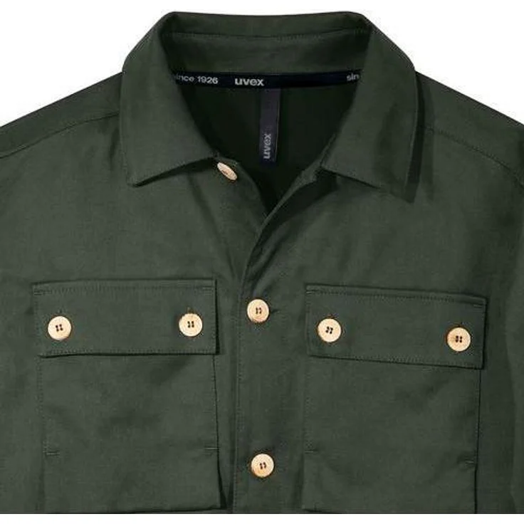 Uvex Sports Arbeitsjacke Kollektion 26, nachhaltig produziert aus 100% biobasierten Materialien, grün-olive, Größe L