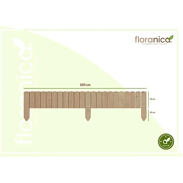 Floranica Rollborder Gartenzaun 103 x 10cm Unbehandelt Rasenkante Holz Gartendeko Beeteinfassung Deko Mini Zaun Garten Natürliches Kiefernholz – Bild 3