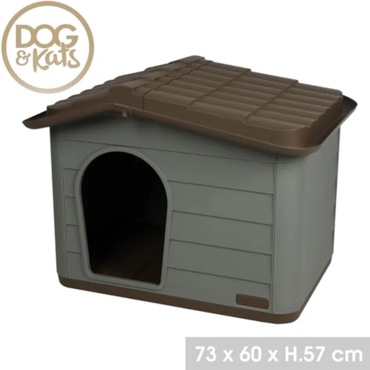 Urban Living Dog & Kats Hundehütte, 73 x 60 x 57 cm, Pumba - Witterungsbeständig, Geräumig, Wärmeisolierung, Schwingtür, erhöhter Boden – Bild 2