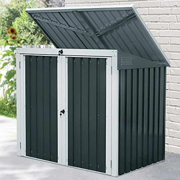 Zelsius Gartenschrank 158 x 101 x 134 cm | Anthrazit Geräteschrank mit Lüftungsgittern | Gartenhaus | Geräteschuppen für Garten | Mülltonnenbox für 2 Tonnen | Metall Aufbewahrungsbox – Bild 4