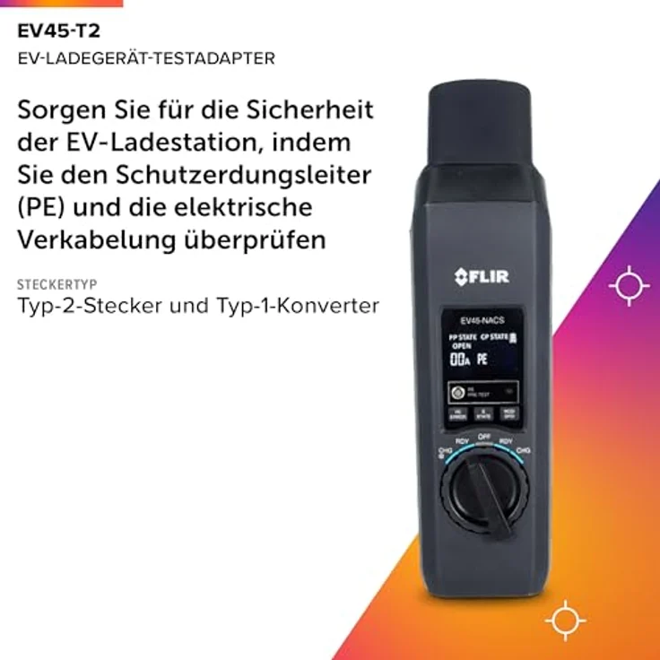 FLIR EV45-T2, EV-Ladegerät-Testadapter mit Typ-2-Stecker, Typ-1-Konverter und Drahtloser METERLiNK-Konnektivität – Bild 2
