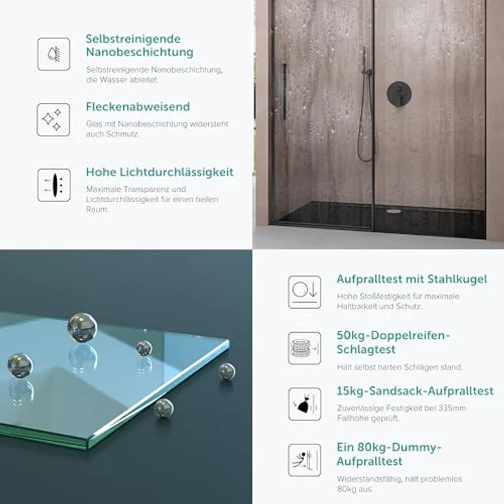 doporro Duschtür Nischentür 140x195cm, ESG-Sicherheitsglas mit Soft-Close und NANO-Beschichtung – Bild 3