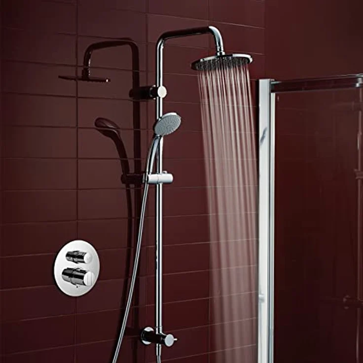 Ideal Standard A5691AA Idealrain Duschsystem, Aufputz-Armatur mit 3-Funktions-Handbrause Ø 10 cm und Regenbrause Ø 20 cm, Chrom, Brauseschlauch 175 cm, Wasserersparnis-Funktion – Bild 5