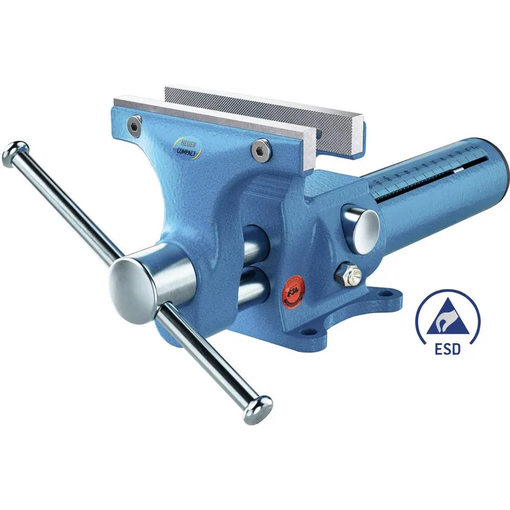 Brockhaus Heuer Compact ESD Schraubstock 118004, Backenbreite 120mm, Spannweite max. 125mm, ideal für elektrostatiksichere Arbeiten