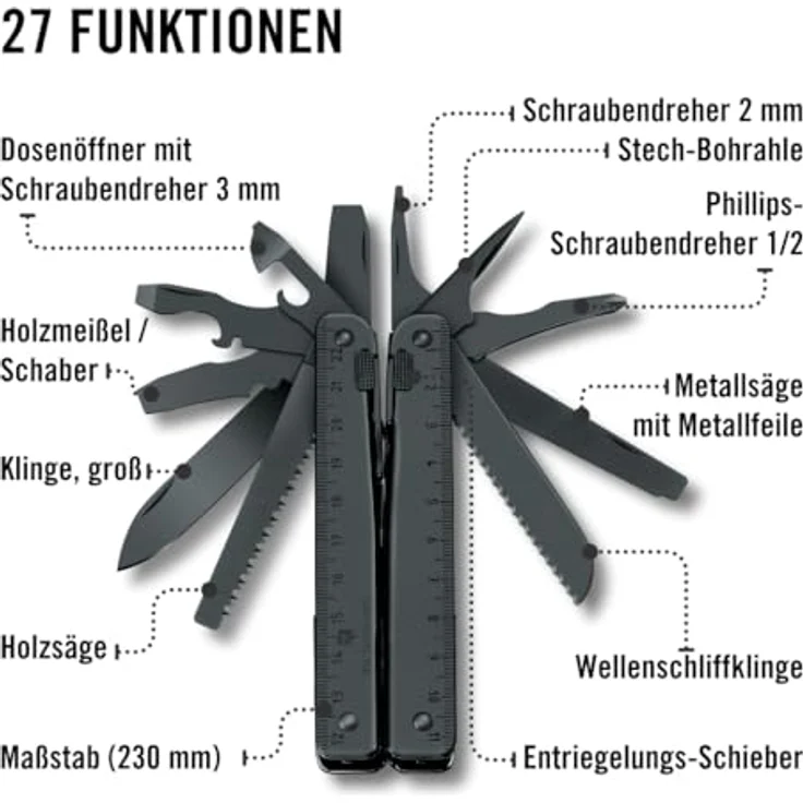 Victorinox Swiss Tool Spirit BS Multifunktionswerkzeug, 29 Funktionen, Schwarzer Oxid Stahl, Leder-Gürteletui, schwarz – Bild 5