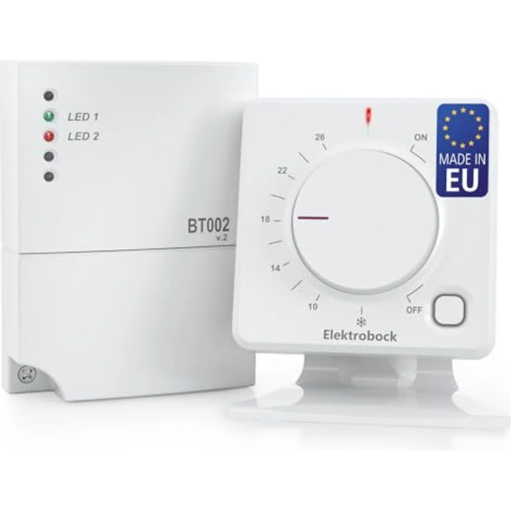 Elektrobock Funk Raumthermostat BPT012, programmierbar, Heiz- und Kühlmodus, Reichweite 35 m, automatische Nachtabsenkung, Aufputzmontage – Bild 1