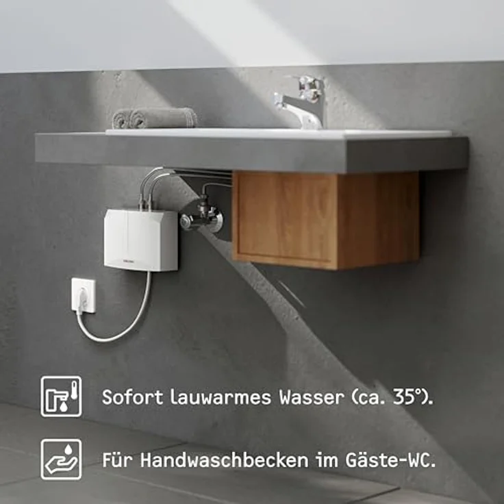 STIEBEL ELTRON DEM 3, elektronischer Mini Durchlauferhitzer für Handwaschbecken, 3,5 kW, druckfest + drucklos, Stecker 230V, VDE geprüft – Bild 2