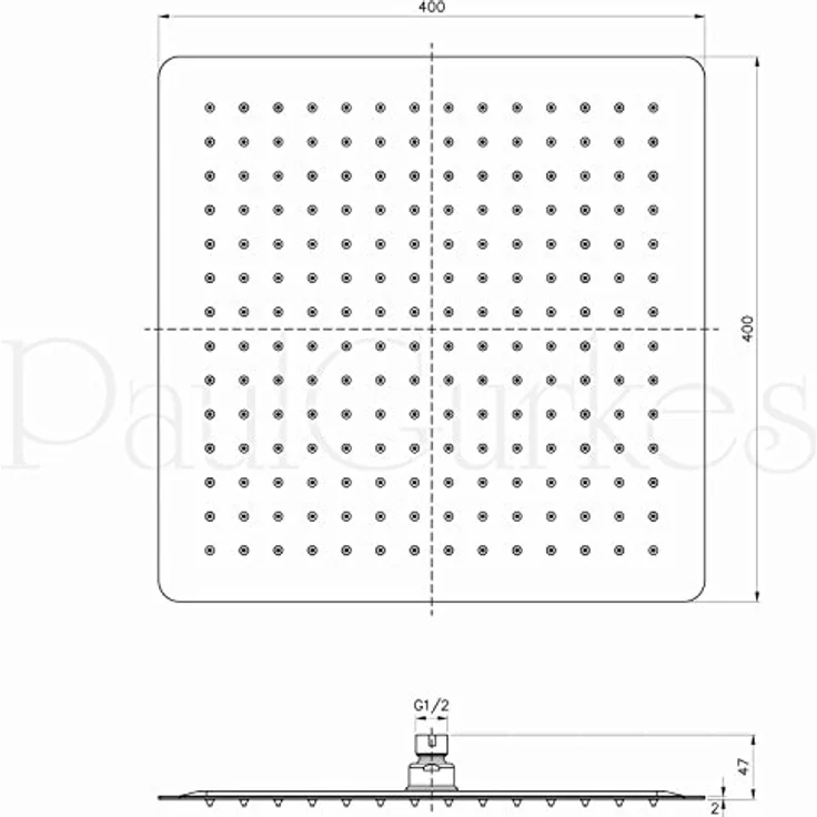 PaulGurkes Duscharmatur PG2MHPSSSHE40, Massivmessing mit hochwertiger Verchromung, Kopfbrause 40x40 cm, Eco-Durchflussbegrenzer, verstellbarer Handbrausehalter – Bild 6